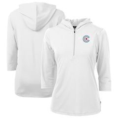 Chicago Cubs Cutter & Buck Women's City Connect Virtue Eco Pique Recycled Half-Zip Pullover Hoodie White