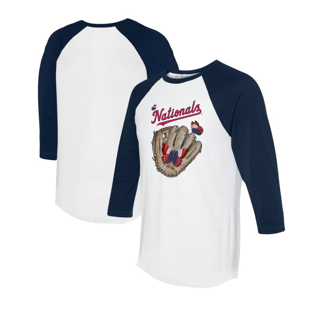 Washington Nationals Tiny Turnip Unisex Butterfly Glove 3/4-Sleeve Raglan T-Shirt White/Navy
