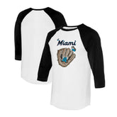 Miami Marlins Tiny Turnip Unisex Butterfly Glove 3/4-Sleeve Raglan T-Shirt White/Black