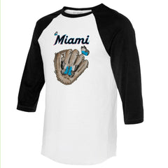 Miami Marlins Tiny Turnip Unisex Butterfly Glove 3/4-Sleeve Raglan T-Shirt White/Black