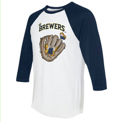 Milwaukee Brewers Tiny Turnip Unisex Butterfly Glove 3/4-Sleeve Raglan T-Shirt White/Navy