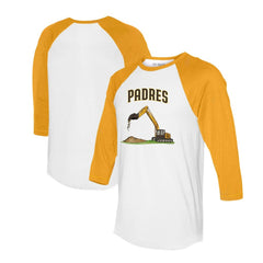 San Diego Padres Tiny Turnip Unisex Excavator 3/4-Sleeve Raglan T-Shirt White/Gold