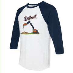Detroit Tigers Tiny Turnip Unisex Excavator 3/4-Sleeve Raglan T-Shirt White/Navy