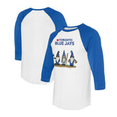 Toronto Blue Jays Tiny Turnip Unisex Gnomes 3/4-Sleeve Raglan T-Shirt White/Royal