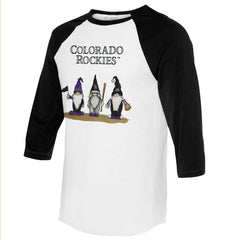 Colorado Rockies Tiny Turnip Unisex Gnomes 3/4-Sleeve Raglan T-Shirt White/Black