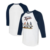 Detroit Tigers Tiny Turnip Unisex Gnomes 3/4-Sleeve Raglan T-Shirt White/Navy
