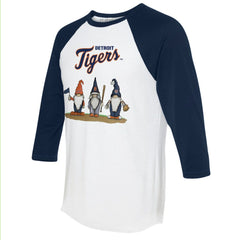 Detroit Tigers Tiny Turnip Unisex Gnomes 3/4-Sleeve Raglan T-Shirt White/Navy