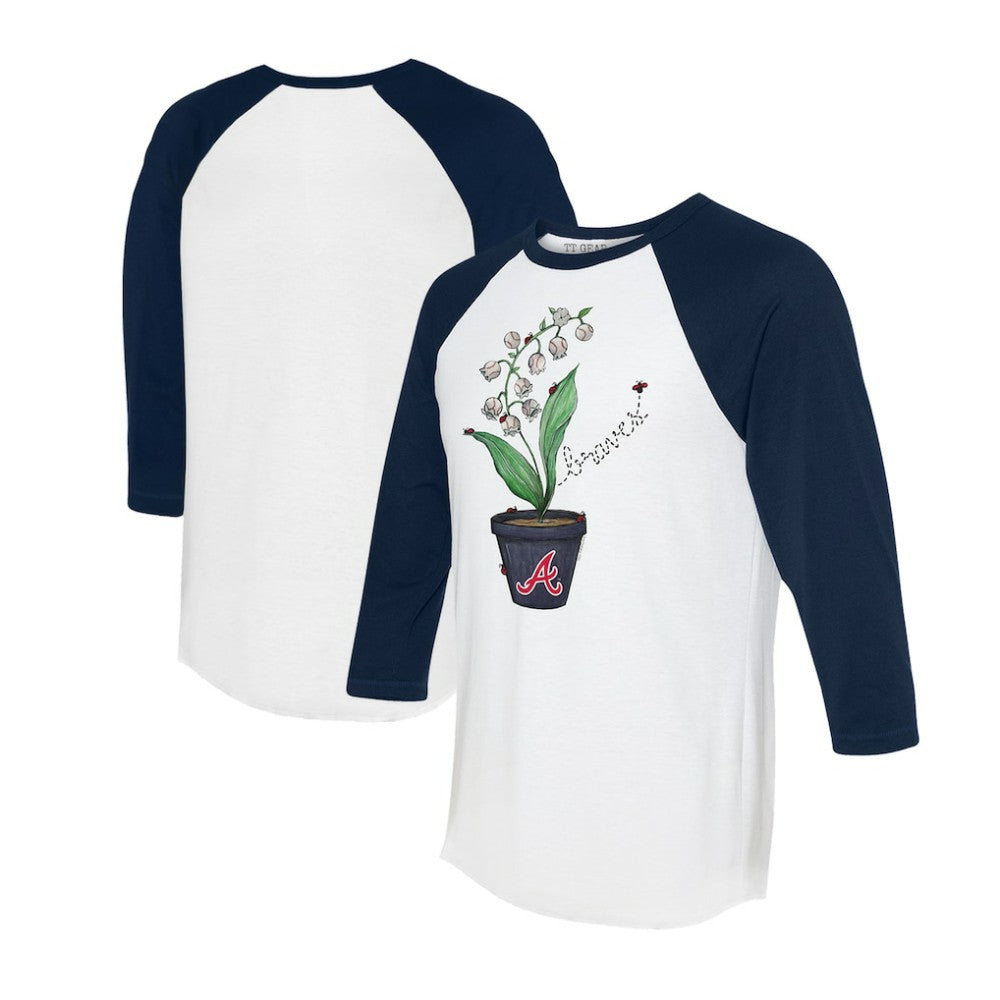 Atlanta Braves Tiny Turnip Unisex Lilies & Ladybugs 3/4-Sleeve Raglan T-Shirt White/Navy