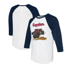 Cleveland Guardians Tiny Turnip Unisex Monster Truck 3/4-Sleeve Raglan T-Shirt White/Navy