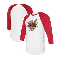 Cincinnati Reds Tiny Turnip Unisex Tattoo Rose 3/4-Sleeve Raglan T-Shirt White/Red