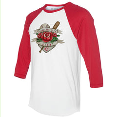 Cincinnati Reds Tiny Turnip Unisex Tattoo Rose 3/4-Sleeve Raglan T-Shirt White/Red