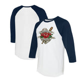 Milwaukee Brewers Tiny Turnip Unisex Tattoo Rose 3/4-Sleeve Raglan T-Shirt White/Navy