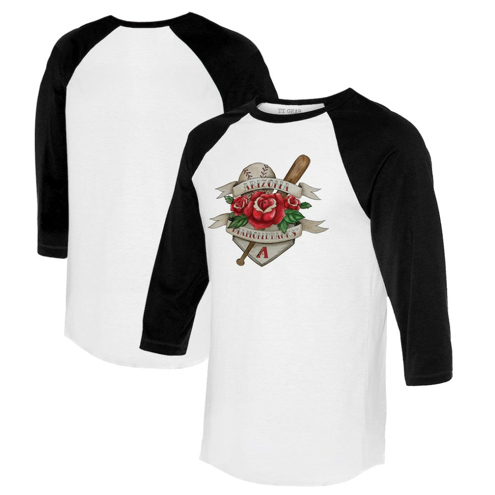 Arizona Diamondbacks Tiny Turnip Unisex Tattoo Rose 3/4-Sleeve Raglan T-Shirt White/Black
