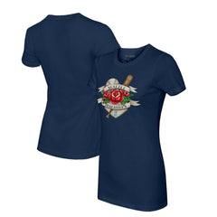 Seattle Mariners Tiny Turnip Women's Tattoo Rose T-Shirt Navy