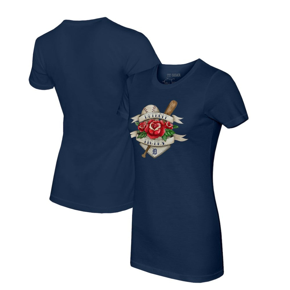 Detroit Tigers Tiny Turnip Women's Tattoo Rose T-Shirt Navy
