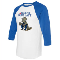 Toronto Blue Jays Tiny Turnip Unisex Triceratops 3/4-Sleeve Raglan T-Shirt White/Royal