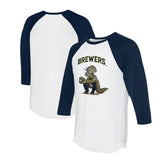 Milwaukee Brewers Tiny Turnip Unisex Triceratops 3/4-Sleeve Raglan T-Shirt White/Navy