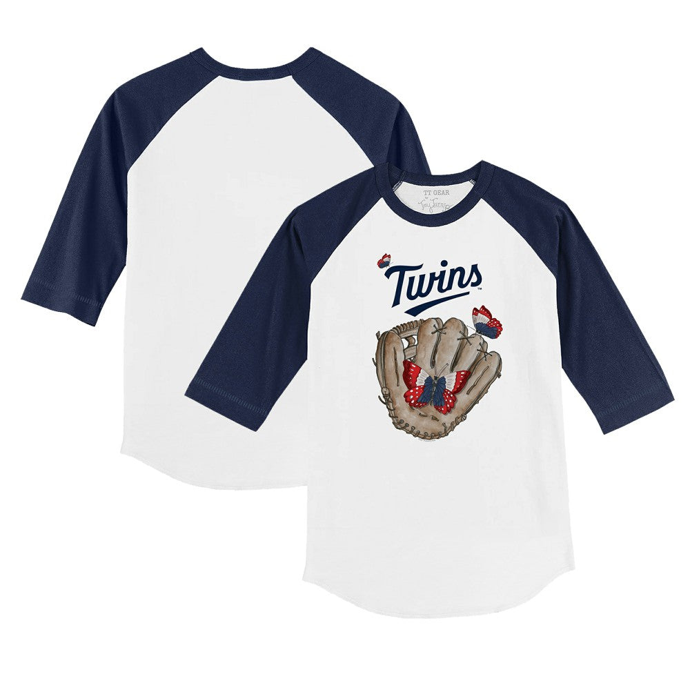 Minnesota Twins Tiny Turnip Youth Butterfly Glove 3/4-Sleeve Raglan T-Shirt White/Navy