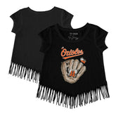 Baltimore Orioles Tiny Turnip Girls Youth Butterfly Glove Fringe T-Shirt Black