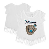 Miami Marlins Tiny Turnip Girls Youth Butterfly Glove Fringe T-Shirt White