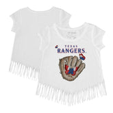 Texas Rangers Tiny Turnip Girls Youth Butterfly Glove Fringe T-Shirt White