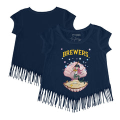 Milwaukee Brewers Tiny Turnip Girls Youth Mermaid Fringe T-Shirt Navy