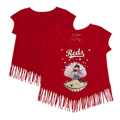 Cincinnati Reds Tiny Turnip Girls Youth Mermaid Fringe T-Shirt Red