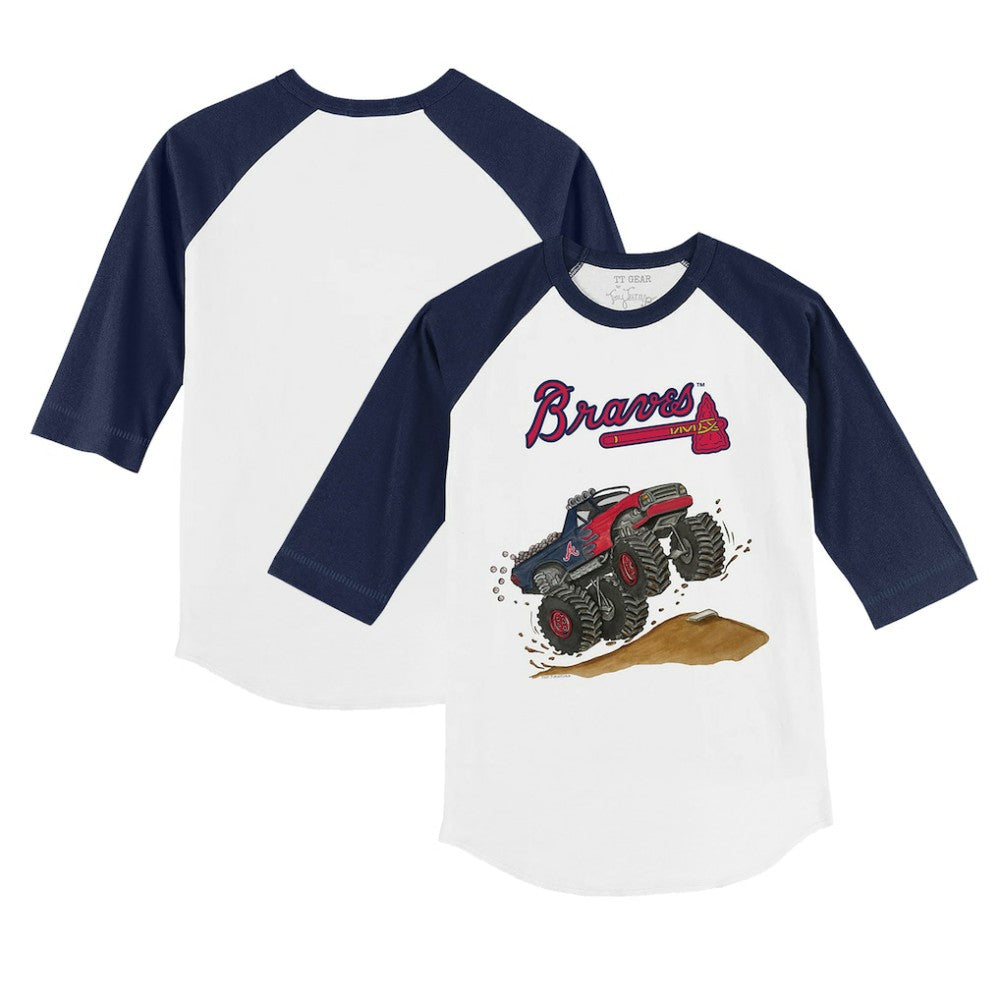 Atlanta Braves Tiny Turnip Youth Monster Truck 3/4-Sleeve Raglan T-Shirt White/Navy