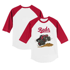 Cincinnati Reds Tiny Turnip Youth Monster Truck 3/4-Sleeve Raglan T-Shirt White/Red