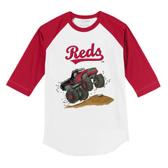 Cincinnati Reds Tiny Turnip Youth Monster Truck 3/4-Sleeve Raglan T-Shirt White/Red