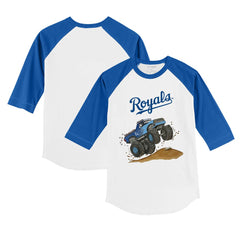 Kansas City Royals Tiny Turnip Youth Monster Truck 3/4-Sleeve Raglan T-Shirt White/Royal