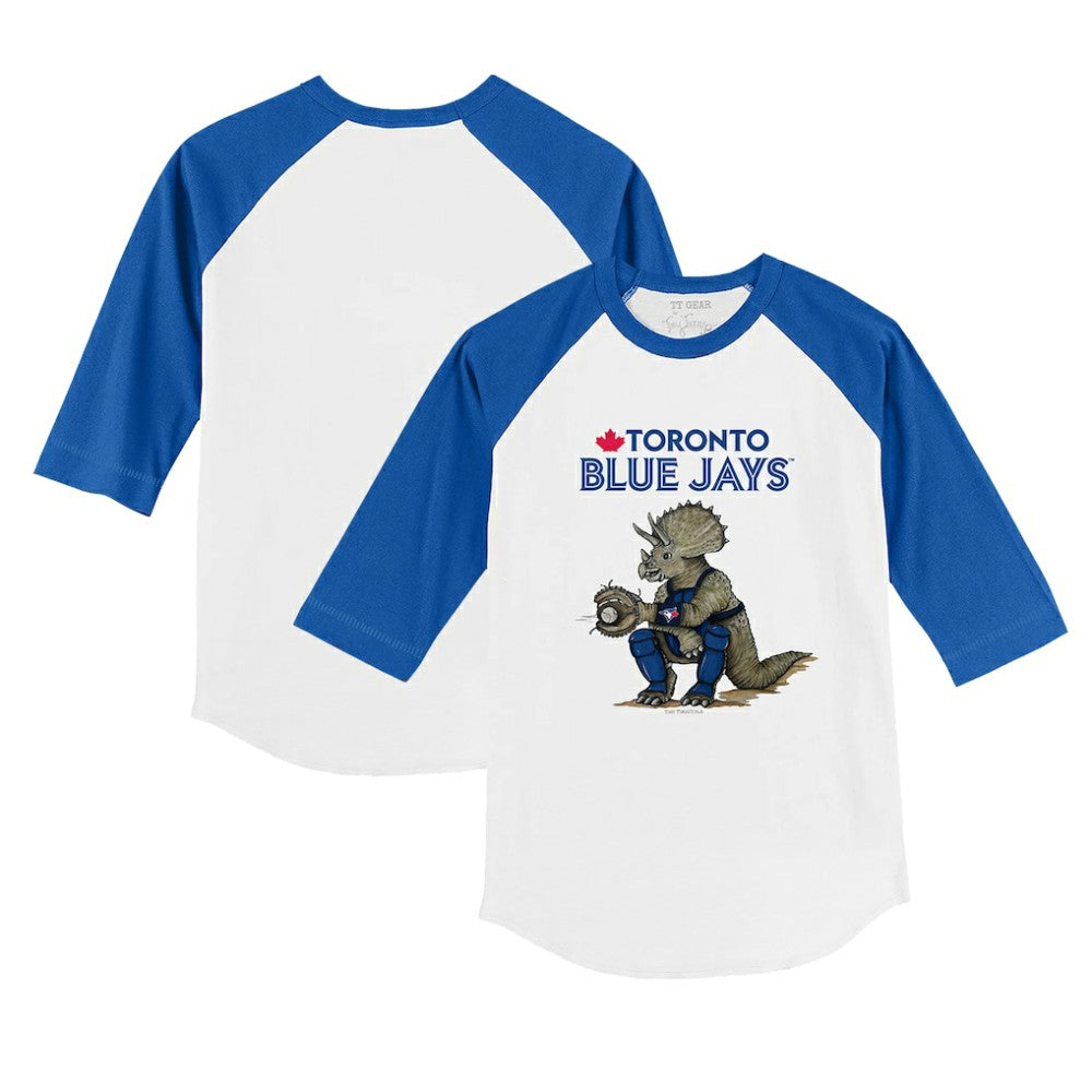 Toronto Blue Jays Tiny Turnip Youth Triceratops 3/4-Sleeve Raglan T-Shirt White/Royal