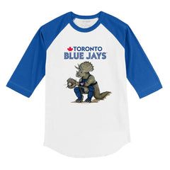 Toronto Blue Jays Tiny Turnip Youth Triceratops 3/4-Sleeve Raglan T-Shirt White/Royal