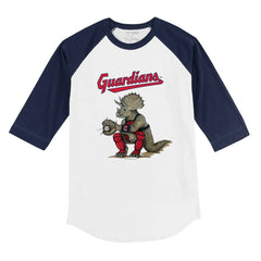 Cleveland Guardians Tiny Turnip Youth Triceratops 3/4-Sleeve Raglan T-Shirt White/Navy