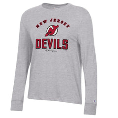 New Jersey Devils Champion Women's Core Long Sleeve T-Shirt - Heather Gray T-shirts