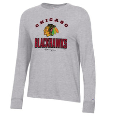 Chicago Blackhawks Champion Women's Core Long Sleeve T-Shirt - Heather Gray T-shirts