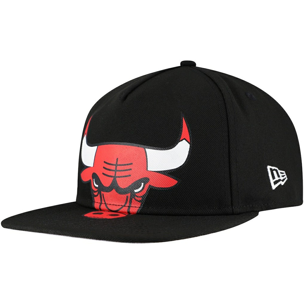 Chicago Bulls Oversized Puff Print Logo Golfer Snapback Hat - Black sale