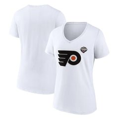 Philadelphia Flyers Fanatics Women's 2024 NHL Stadium Series Logo V-Neck T-shirt - White T-shirts