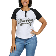 Chicago White Sox WEAR by Erin Andrews Women's Fitted Henley Raglan T-Shirt White/Black