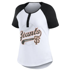San Francisco Giants WEAR by Erin Andrews Women's Fitted Henley Raglan T-Shirt White/Black