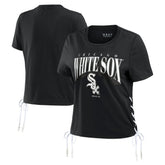 Chicago White Sox WEAR by Erin Andrews Women's Side Lace-Up Cropped T-Shirt Black