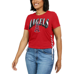 Los Angeles Angels WEAR by Erin Andrews Women's Side Lace-Up Cropped T-Shirt Red
