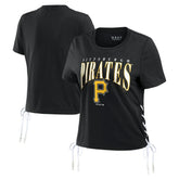 Pittsburgh Pirates WEAR by Erin Andrews Women's Side Lace-Up Cropped T-Shirt Black