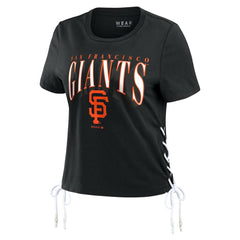 San Francisco Giants WEAR by Erin Andrews Women's Side Lace-Up Cropped T-Shirt Black