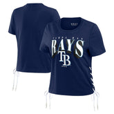 Tampa Bay Rays WEAR by Erin Andrews Women's Side Lace-Up Cropped T-Shirt Navy