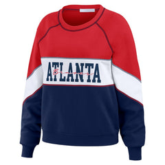 Atlanta Braves WEAR by Erin Andrews Women's Color Block Crew Neck Pullover Sweatshirt Red/Navy