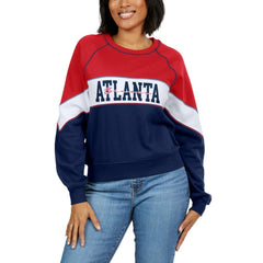 Atlanta Braves WEAR by Erin Andrews Women's Color Block Crew Neck Pullover Sweatshirt Red/Navy