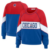 Chicago Cubs WEAR by Erin Andrews Women's Color Block Crew Neck Pullover Sweatshirt Red/Royal