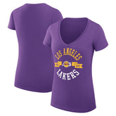 Los Angeles Lakers G-III 4Her by Carl Banks Women's Super-Slim Fit Lightweight Large City Logo V-Neck T-Shirt - Purple shop
