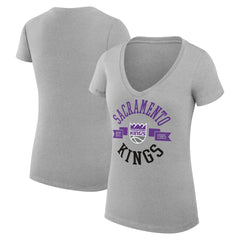 Sacramento Kings G-III 4Her by Carl Banks Women's Super-Slim Fit Lightweight Large City Logo V-Neck T-Shirt - Heather Gray cheap